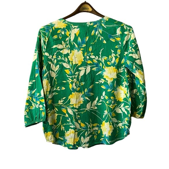 St. Johns Bay Women Green Floral Long Sleeve Blouse Size Large Hawaiian Colorful - Picture 2 of 14